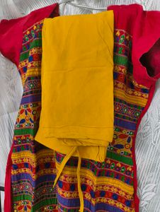 Handcrafted Mirror Work Churidar – Red &amp; Multi