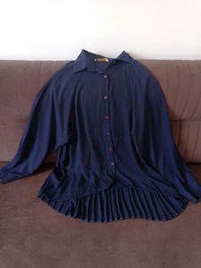 Navy Blue Pleated Blouse