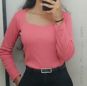 PINK Square Neck Long Sleeve Top