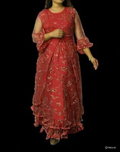 Red Embroidered Dress with Jacket 8-15 Year Girl