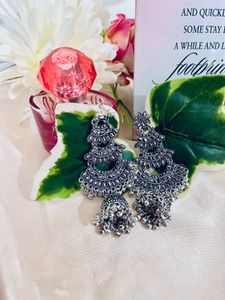 Oxidised long Chandbali Earrings