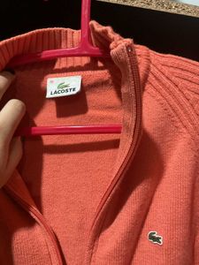 Lacoste Orange Knit Zip Up Sweater