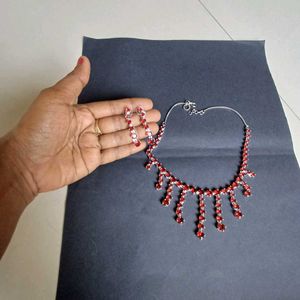 Red Silver Necklace Set With Earring