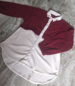 Women’s Two-Tone Collared Button-Down Tunic Top