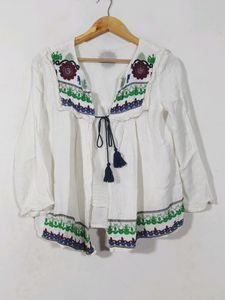 White Embroidered Overcoat (Women)