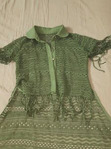 Green Crochet Dress with Fringe