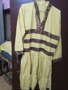 Embroidered Yellow Kurti