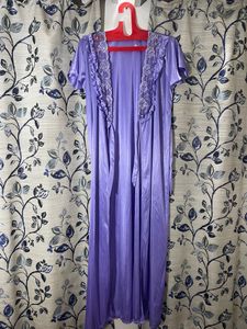 Purple Satin Nighty With Gown