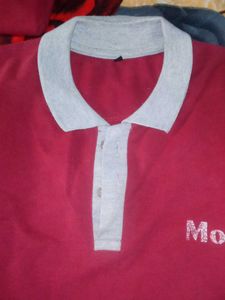 Blue Polo with Red and White Trim