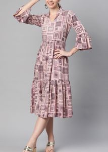 Printed Pink Midi Dress