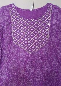Purple Cotton Suit Set For Women