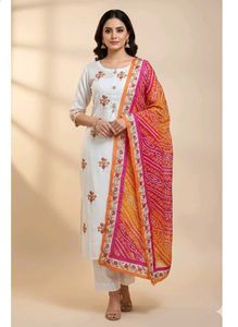 Soft Cotton White 4 Piece Embroidered Dress Materi