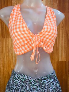 Orange Checkered Crop Top