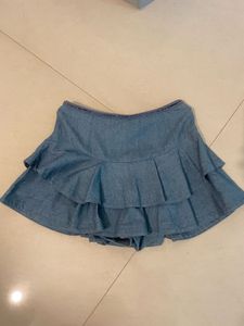 Cute Denim Ruffle Skirt with shorts attached