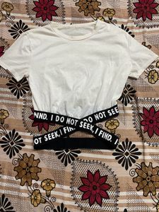 White Crop Top With Black Tape