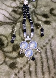 Oxidises Silver Black Thread Necklace Set