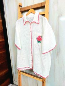 Cute Embroidered Crochet Trim Top size-48