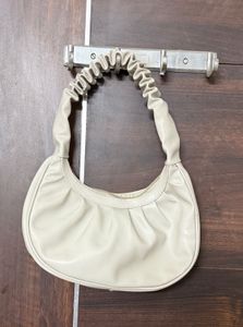 Off White PU Half Moon Shoulder Bag
