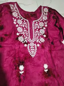 Pink Embroidered short kurti