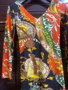 Vintage Print Long Sleeve Dress