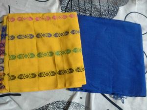 Two Scarves - Yellow Patterned and Solid Blue