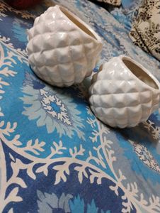 White Ceramic Pineapple Planters (Set of 2)