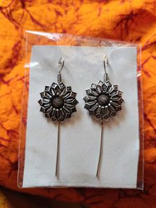 Silver Flower Drop Earrings