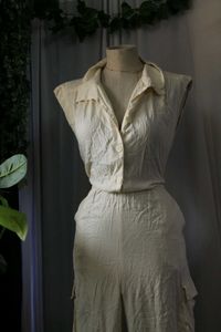 Vintage Cream Button-Down Jumpsuit