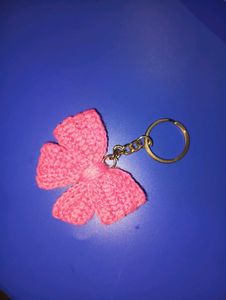 Pink Crochet Bow Keychain