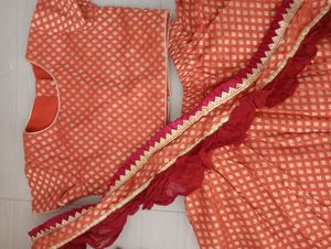 Radha Dress Orange Brocade Ghaghra Choliset
