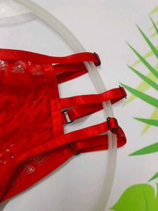(900)Red Lace Thong with Straps