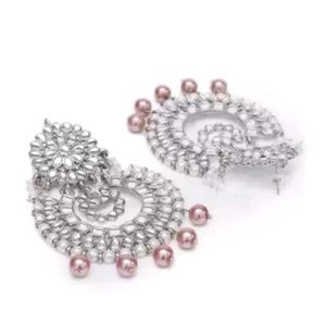 Kundan Studded rosegold Chandbali Earrings