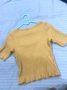 Mustard Ribbed Square Neck Top