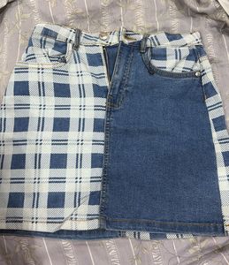 Unique Denim & Plaid Mini Skirt