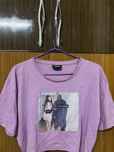 Purple Graphic Print Cropped T-Shirt