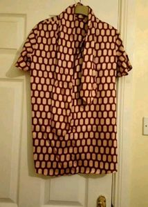 Zara Patterned Tie Neck Top