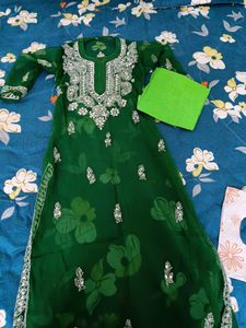 Chikankari Green Kurta With Inner