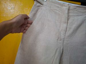 Women&#39;s Biege Velvet Trousers