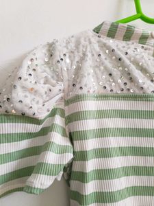 Striped Green Casual Dress