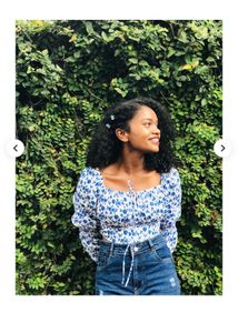 Blue Floral Puff Sleeve Crop Top