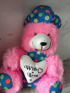Pink Polka Dot Teddy Bear - "With Love"