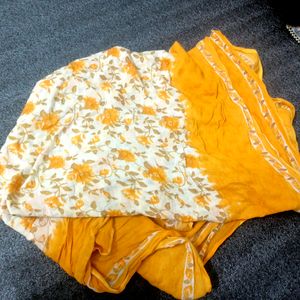 Yellow Printed Salwar Suit Set With Dupatta