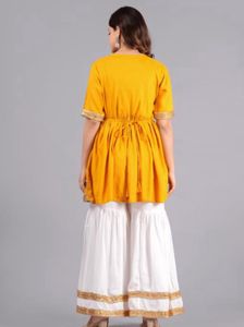 Stylish Yellow Kurta with White Sharara