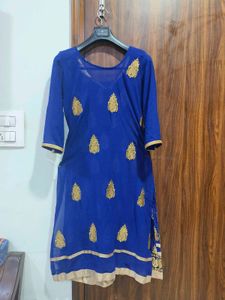 Blue &amp; Gold Embroidered Kurta Set