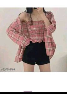 Pink Plaid Top & Shrug Set