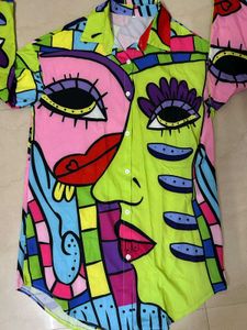 Abstract Face Print Button-Down Shirt