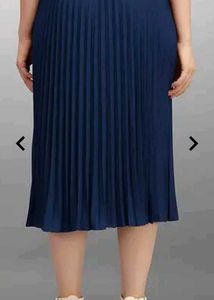 Navy Blue Pleated Midi Skirt