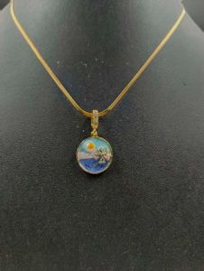 Enamel Beach Scene Pendant Necklace