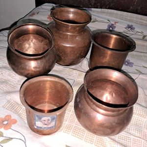 5 Vintage Copper Pooja items.
