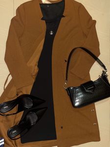 Elegant Brown Coat &amp; Dress Set